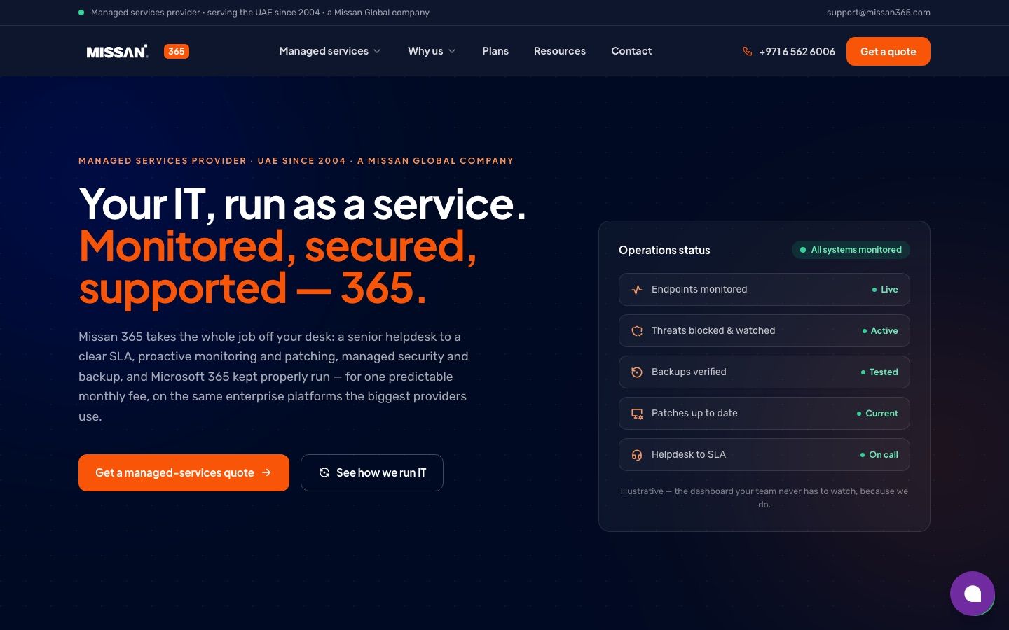The missan365.com home page: Your IT, run as a service
